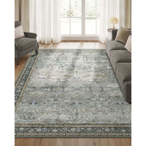 Vaip, 160 x 230 cm, elutoa vaip, vintage-stiil, libisemiskindel vaip, kohev, kaunistus, elutuppa, magamistuppa, masinpestav, kiltkivihall TAR129G01