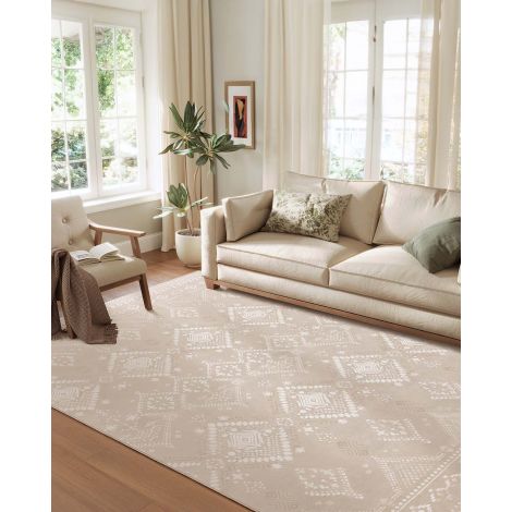 Boho vaip, 120 x 170 cm, magamistoa vaip, elutoa vaip, libisemiskindel vaip, pestav vaip, kohev, kaunistus, elutuppa, liivabež TAR027L02