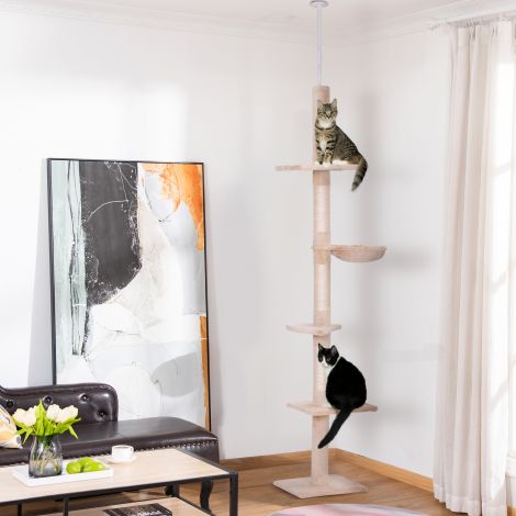 Kassipuu laeni, H230-260 cm, kõrguse reguleeritav ronimispuu kassidele, stabiilne, beež| Aosom