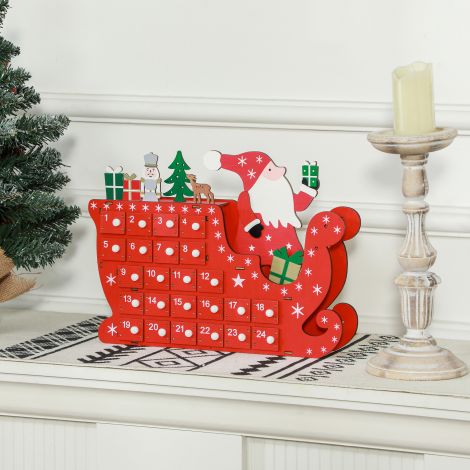 Advendikalender täitmiseks 24 sahtlit sektsiooni jõulukalender advendikalendri karp jõulukaunistus DIY MDF-plaat punane 22,5 x 8 x 36 cm