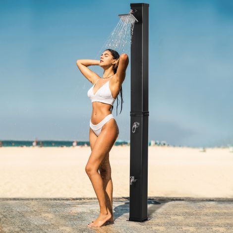 Päikesedušš 40L välimine dušš jaladuši ja vihmaduši peaga, veetemperatuur kuni 60°C, sisaldab paigaldusmaterjali, must.