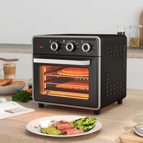 20L pöördõhuga mini-ahi küpsetusplaadi, grillresti ja puruplaadiga, 90 °C-230 °C kuumaõhufritüür 5 režiimiga, fritüürikorv, 60 min. taimer, 1400W, metall