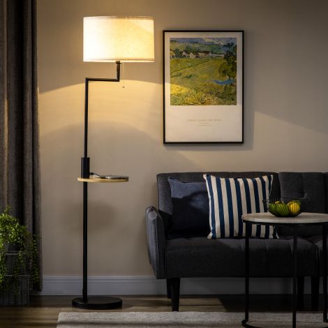 Põrandalamp, põrandalamp riiuliga, 40 W põrandalamp USB-pesaga, põrandavalgusti, teras, kreem, Ø40 x 168 cm, ilma lambipirnita
