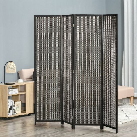 Paravent 4-osaline 180 x 180 cm ruumijagaja vahesein bambusest, kokkupandav privaatsusekraan ruumijagaja elutuppa pruun