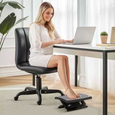 Jalatoe tugitool, reguleeritava kõrgusega jalatugi, ergonoomiline jalatoe, libisemiskindel, kodukontorisse, kontorisse, must