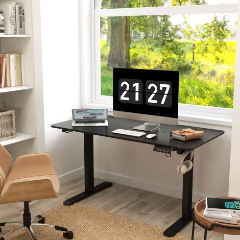 Vinsetto seisev-istuv kirjutuslaud, elektriline, kokkupõrkevastane, ülekuumenemiskaitse, mälufunktsioonid, 140x70x72-116cm, puitlaastplaat, must| Aosom