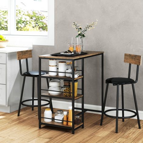 Baarilaud koos baaripukkidega, 3-osaline baarilaudade komplekt koos köögilauaga, 3 riiulit, 2 baaripukki, modernses stiilis söögikomplekt söögituppa, kööki, teras, tamm