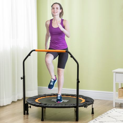 102 cm fitness-trampoliin, kokkupandav mini-trampoliin neljakordselt reguleeritava kõrgusega käepidemega, fitness-rebounder täiskasvanutele, kuni 100 kg, must