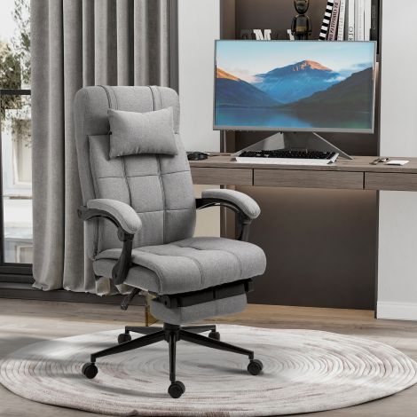Vinsetto kontoritool jalatoega, ergonoomiline, reguleeritava kõrgusega pöörlev tool peapadjaga, kuni 120 kg kandevõime, hall.