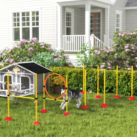 Agility komplekt koertele 4-osaline täidetav agility-varustus koerte treenimiseks tõkkejooksu komplekt koos slaalomipulkadega kõrguse reguleeritav tõkkejooksu hüpperõngas koordinatsioonitreening mängude treeninguks