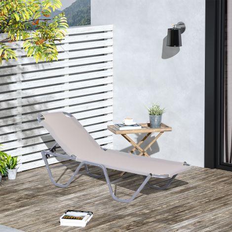 Alumiiniumist tekstiilist beež 5-kordselt reguleeritav rannatool 163x58,5x91cm aeda ja terrassile.