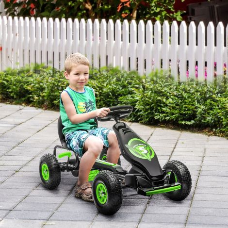 Gokart laste sõiduk reguleeritava istme ja kummirehvidega, pedaali ja käsipiduriga, alates 5. eluaastast, roheline-must väliseiklusteks.