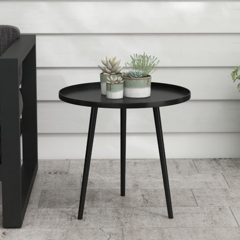 Aialaud, ilmastikukindel aialaud kõrgendatud servaga, terasest rõdulauake, ümmargune kohvilaud kandevõimega 20 kg, Ø40x50H cm, diivanilaud väljas, siseruumides, rõdul, terrassil must.
