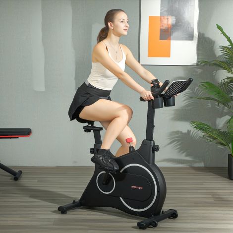 SPORTNOW lamamistool koduseks kasutamiseks, treeningseade magnettakistusega, LCD-monitor, reguleeritava istme ja käepidemega istumisseade, tahvelarvutihoidik, pudelihoidik, kuni 120 kg