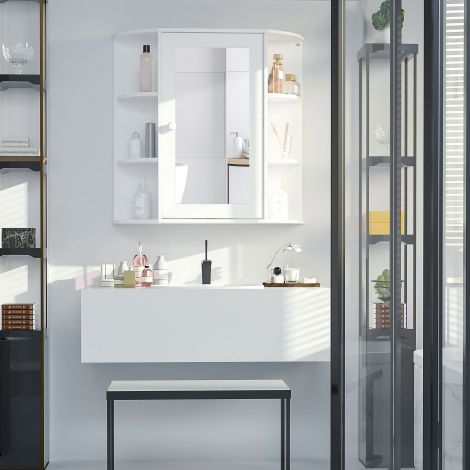 Peeglikapp vannitoa peegel seinale paigaldatav seinakapp 8 sektsiooniga mitmeotstarbeline kapp valge 66x17x63cm vannituppa.