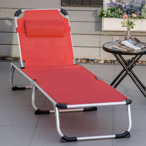 Aiatool 5-kordselt reguleeritav kokkupandav ergonoomiline võrguga Punane 165 x 60 x 76 cm lõõgastavaks ajaks õues.