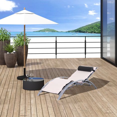 Aialaud reguleeritav lamamistool 170 x 64 x 82 cm alumiinium kreemvalge terrassile ja rõdule.
