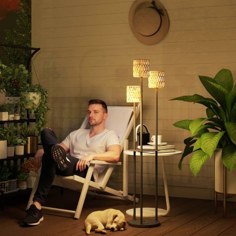 Päikeselamp Rattan päikeselambid valgussensoriga 3 valgusrežiimi päikeselamp boho-stiilis IP44 veekindel päikeselamp välisvalgusti päikeselatern aeda rõdule väljas murule Ø37 x 144H cm