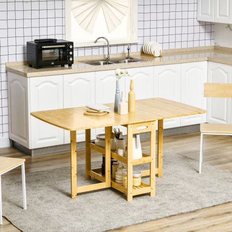 Söögilaud, kokkupandav laud, söögitoa laud, köögilaud hoiuriiulitega, reguleeritavate jalgadega, bambus, naturaalne puit, 149,5 x 80 x 73,5 cm| Aosom