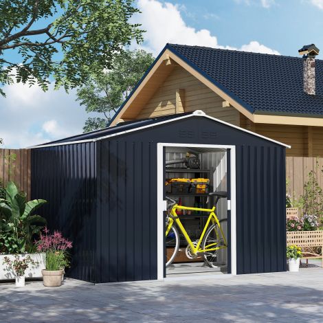 Tsingitud terasest tööriistakuur 4,9m² 277x195x192cm viilkatusega, vundamendiga, lukustatava lükanduksega, ilmastikukindel aiamaja, välikuur tagaaeda tumehall.