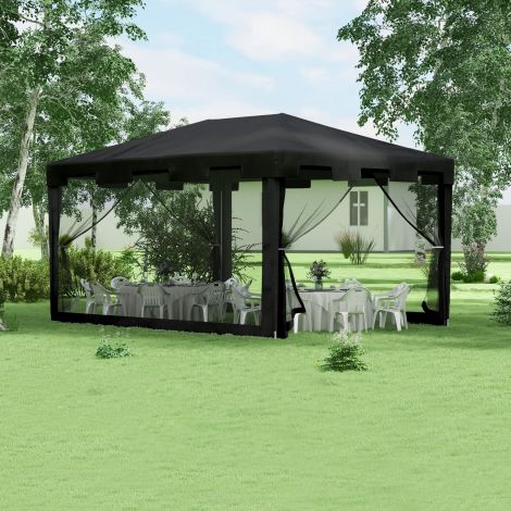 Paviljonipidu telk 4 x 3 m aiapaviljon võrgust külgseintega rõdule terrassile, metall PE tumehall, ideaalne pidude ja ürituste jaoks.