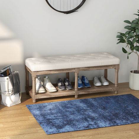 Kingapink polsterdatud istmega ja kingariiuliga, linase välimusega hoiuruum, puidust jalad, kreem 115x40x48cm esikusse ja elutuppa.