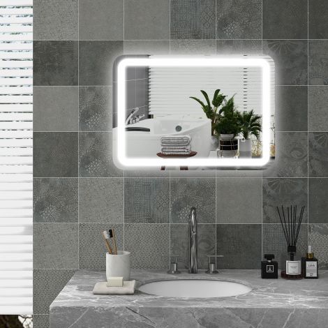kleankin Halbpeegel LED 50 x 70 cm 3 valgusvärviga ja puutetundliku lülitiga, IP44, automaatne udutõrje, mälufunktsioon, karastatud klaas hõbedane.