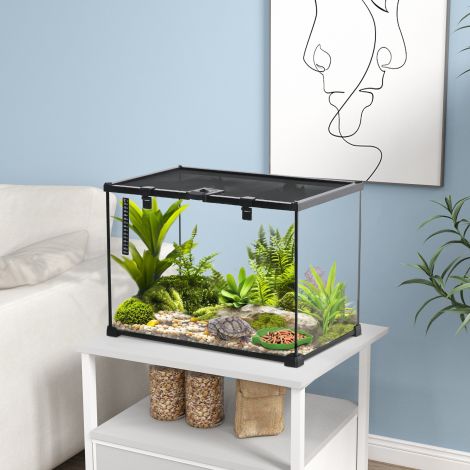 Terrarium roomajatele 50 x 30 x 35 cm, klaasterraarium söötmiskast roomajate kasvatamiseks, metallkonstruktsioon.
