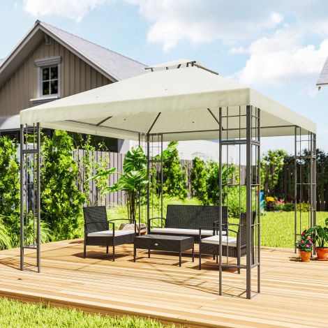 Paviljon topeltkatusega, umbes 3x3 m veekindel stabiilne talvekindel aiamajake UV-kaitsega peotelk metallist, aeda, terrassile, kreemvalge