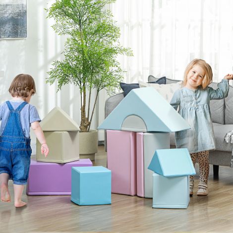 11-osaline pehmete klotside komplekt, vahtklotsid, klotsikomplekt müramiseks, ronimiseks, pehmed hiigelklotsid, ehitusklotsid 1-3-aastastele lastele, kunstnahk, värviline