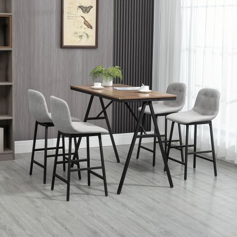 Bartilaud 5-osaline komplekt baaripukkidega, söögigrupp kööki, bistroolaud 4 tooliga, metall, helepruun, 120x60x91 cm.