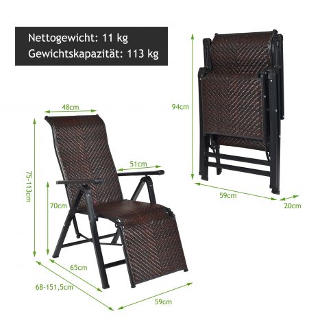 2 kokkupandavat rotangist tooli, kaasaskantavad toolid reguleeritava seljatoe ja laia käetoega, pruun