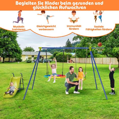 4-ühes kiigekomplekt 3–12-aastastele, vastupidav metallist mängukomplekt liumäega