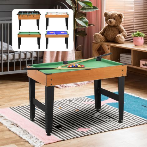4-ühes multigame mängulaud, peolauamäng lauatennise, jalgpalli, piljardi, lauhoki jaoks, mitme mängijaga lõbu, teras, naturaalne puit+must