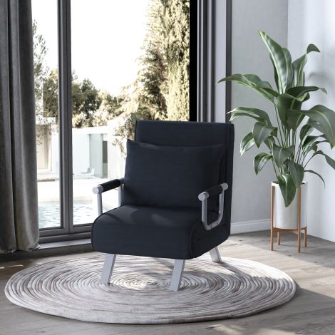 2-in-1 magamiskohaga diivan reguleeritava seljatoega 65L x 77B x 80H cm, eemaldatav kate, padi, stabiilne ja roostevaba, polüester must.