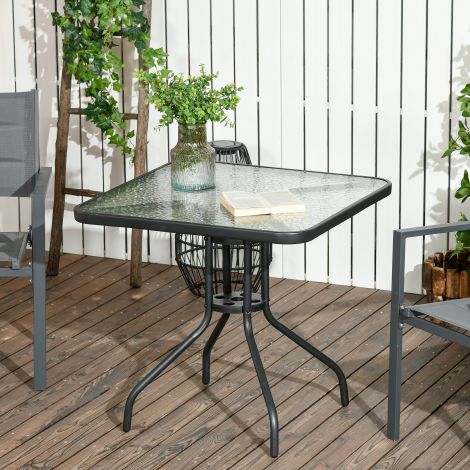 Aialaud Eemaldatav Metall 76x76 cm Ilmastikukindel ruudukujuline Rõdulauaga Vihmavarjuauguga, libisemiskindel Buffetilaud Laagri laud Terrassilaud Välitingimustes Aed, Terrass Rõdu Must