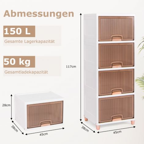 150 L hoiukast magnetiliste ustega, 4-osaline komplekt, virnastatav plastkast, valge