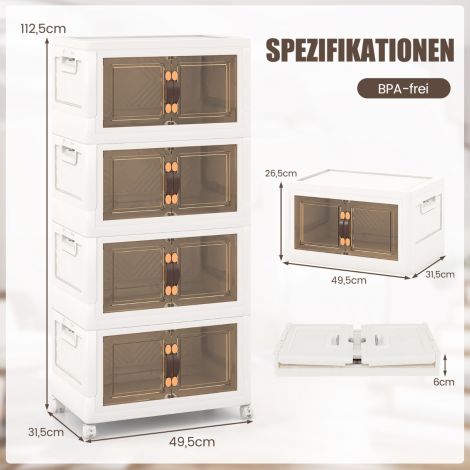 4-osaline virnastatavate hoiukastide komplekt kaane, rataste ja ustega 49,5 x 31,5 x 112,5 cm