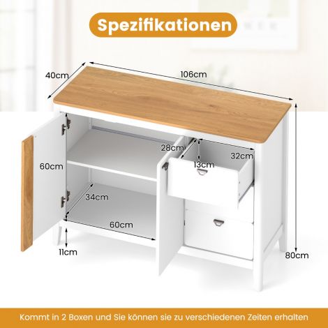 Köögikapp 2 ukse ja 3 sahtliga, puidust kummut-söögikapp 106 x 40 x 80 cm