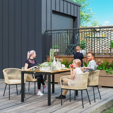 5-osaline polürotangist aiakomplekt 4 inimesele, ilmastikukindel rõdumööbel lauaga, 4 eemaldatavat istmepatja, välimööbli komplekt rõdule, aeda, naturaalpuit+khaki