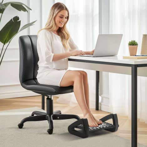 Jalatoe tugi kirjutuslauale, 6-astmeline kõrguse reguleerimine, jalatugi massaažipinnaga, ergonoomiline jalatoe kodukontorisse, kontorisse, must.