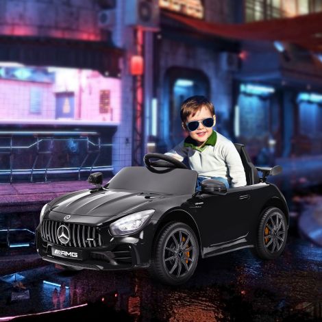 AIYAPLAY laste elektriauto 12 V lasteauto 2,4G kaugjuhtimispuldiga, USB, MP3, muusika, elektrisõiduk tuledega, pehme käivitus, tagurdamisfunktsioon, 3-5 km/h, lastele 3-6 aastat, must