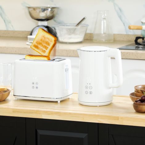 Veekeetja ja rösteri komplekt 1,5L veekeetja 2 viilu röstimiseks 2200W hommikusöögikomplekt 7 pruunistustasemega, sulatus- ja soojendusfunktsiooniga, automaatse väljalülitamise ja LED-ekraaniga, valge