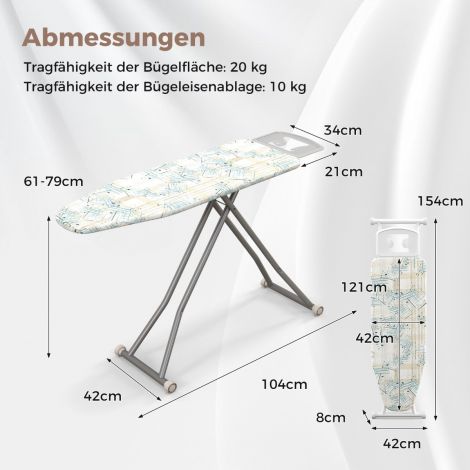 Kokkuvolditav triikimislaud triikraua alusega, 7-astmelise kõrguse reguleerimisega, kandevõime kuni 30 kg, triibuline, suurus L