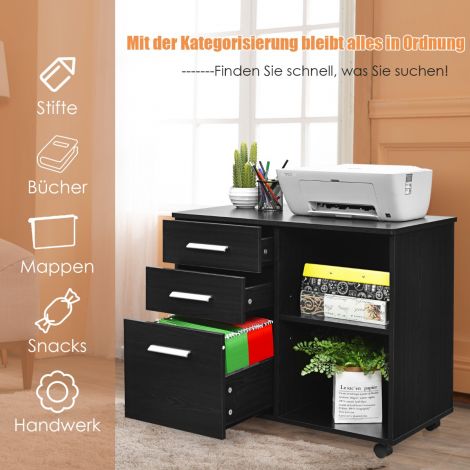 Arhiivikapp 3 sahtliga ratastel mobiilne kontorikapp 81 x 41 x 66 cm must