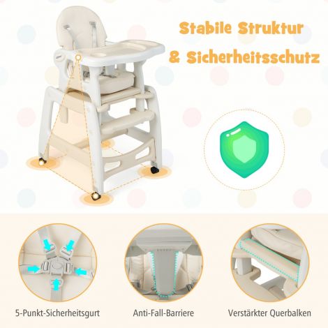3-ühes beebitool: söögitool, kõrge tool ja lastetoolide komplekt 62 × 51 × 104 cm beež