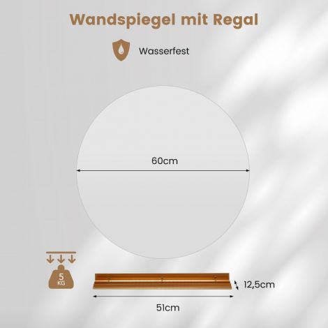 Ø60 cm ümmargune valgustusega vannitoapeegel puutetundliku lüliti ja mälufunktsiooniga seinapeegel