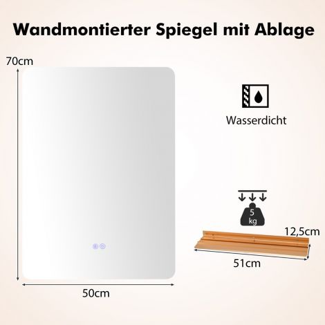 LED vannitoapeegel valgustusega ja puutetundliku lüliti ning mälufunktsiooniga seinapeegel 70 x 50 cm