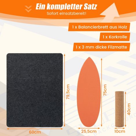 Puidust tasakaalulaud Wobble Board rulliga ja tekiga 3-ühes tasakaalulaua komplekt oranž