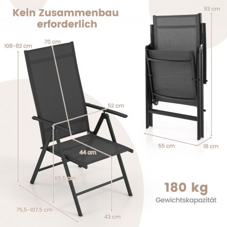 Aiatoolid 7-kordselt reguleeritava seljatoega, kokkupandavad, kandevõime kuni 180 kg, mustad, 2 tükki
